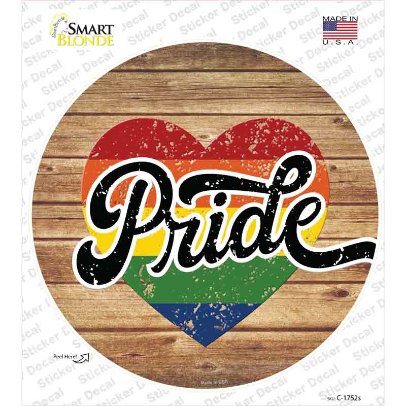 Pride Heart On Wood Novelty Circle Sticker Decal