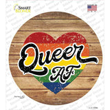 Queer AF Heart On Wood Novelty Circle Sticker Decal