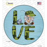 Camo Love Fishing Gnome Novelty Circle Sticker Decal