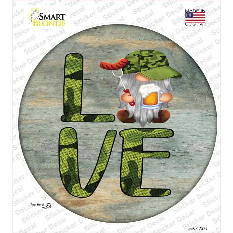 Camo Love Grilling Gnome Novelty Circle Sticker Decal