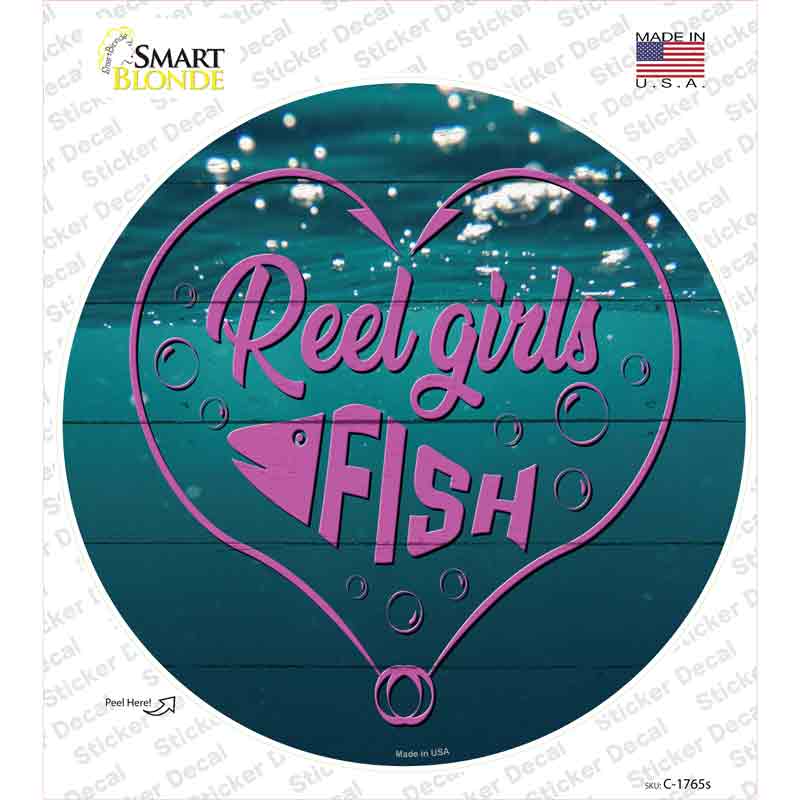 Reel Girls Fish Heart Novelty Circle Sticker Decal
