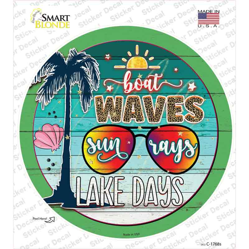 Boat Waves Sun Rays Novelty Circle Sticker Decal
