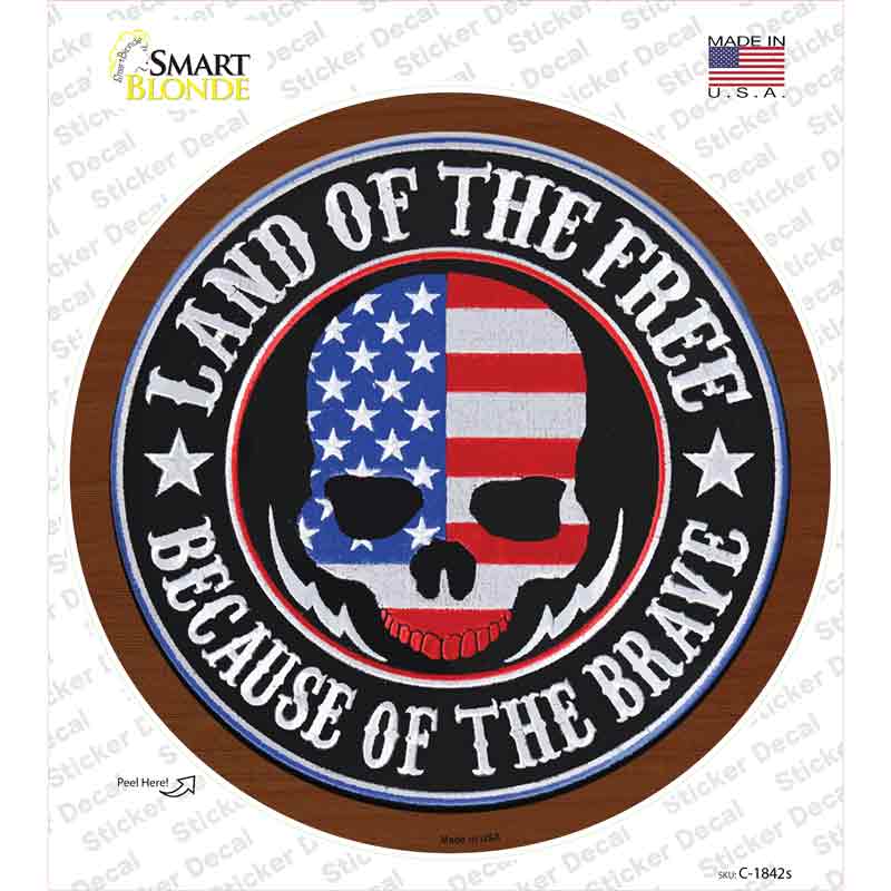 Land Of The Free American Skull Novelty Circle Sticker Decal