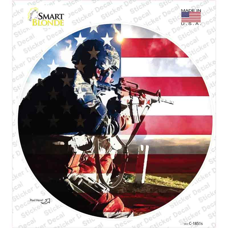 Soldier American Flag Novelty Circle Sticker Decal