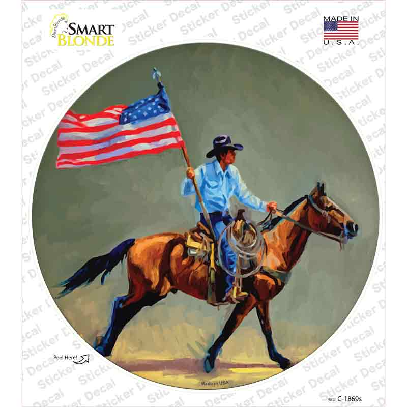 Horse Rider With Flag Novelty Circle Sticker Decal