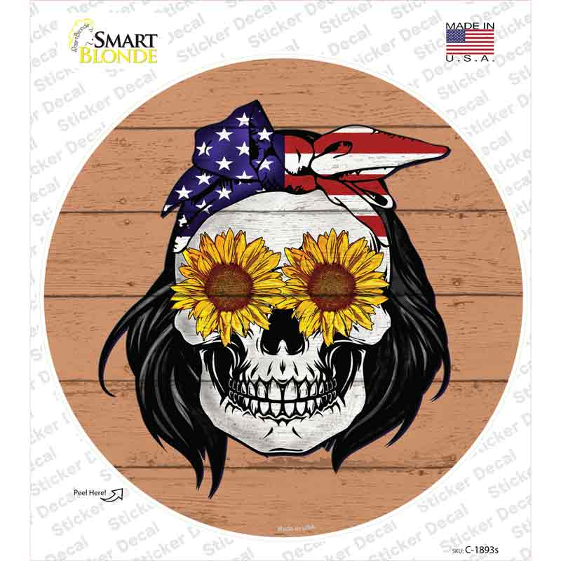 Sunflower Skull Novelty Circle Sticker Decal