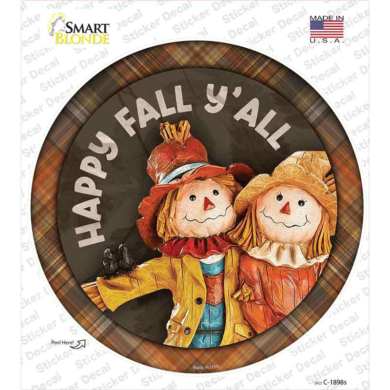 Happy Fall Yall Scarecrow Novelty Circle Sticker Decal