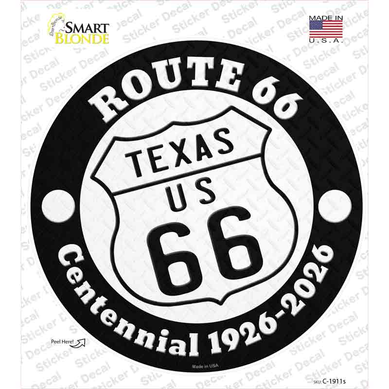 Texas Route 66 Centennial Novelty Circle Sticker Decal