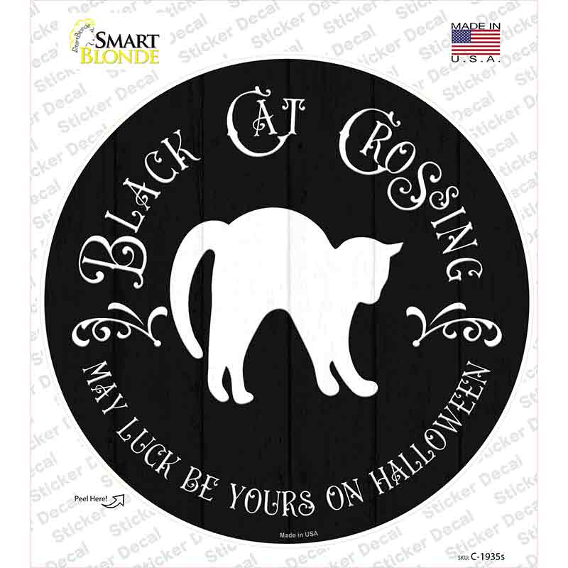 Black Cat Crossing Novelty Circle Sticker Decal