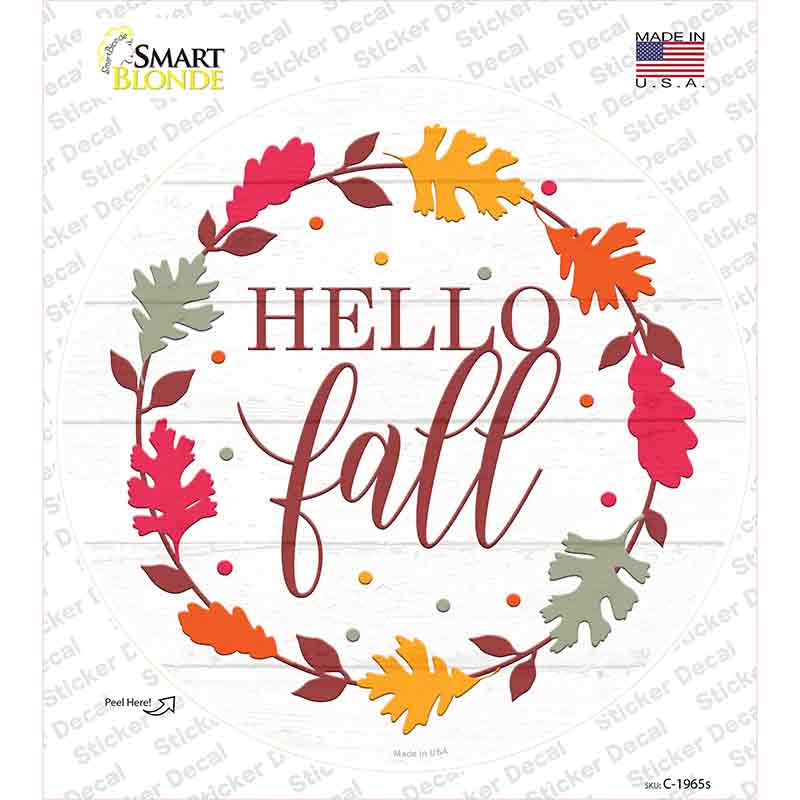 Hello Fall Leaves Novelty Circle Sticker Decal