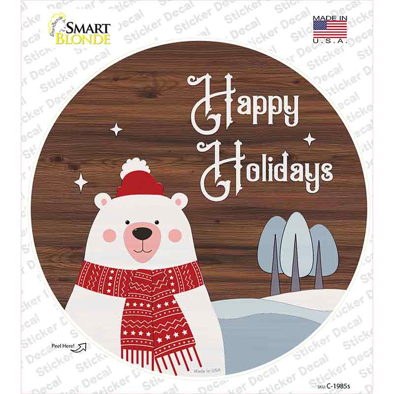Happy Holidays Polar Bear Novelty Circle Sticker Decal