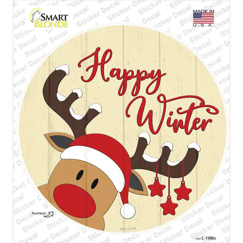 Happy Winter Reindeer Novelty Circle Sticker Decal