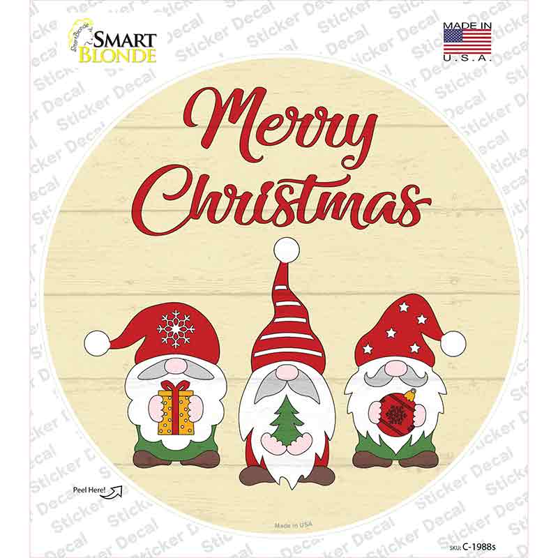 Merry Christmas Gnomes Tan Novelty Circle Sticker Decal
