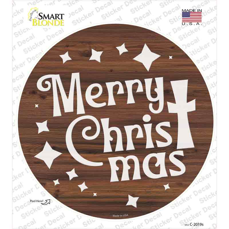 Merry Christmas with Cross Novelty Circle Sticker Decal