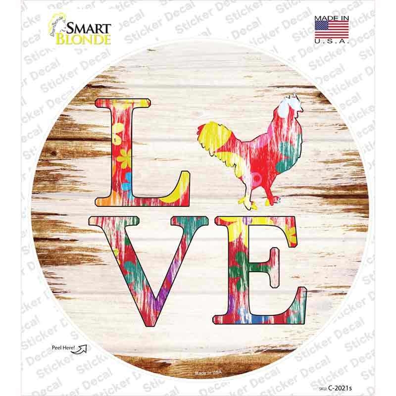 Love Colorful Chicken Novelty Circle Sticker Decal