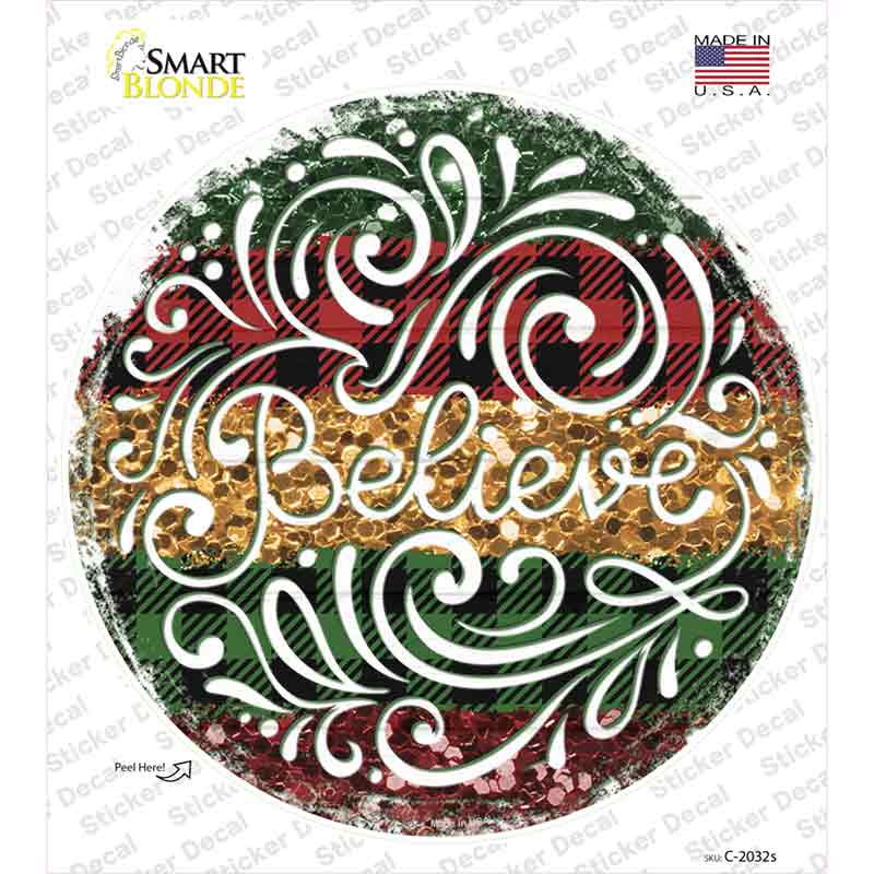 Believe Christmas Novelty Circle Sticker Decal