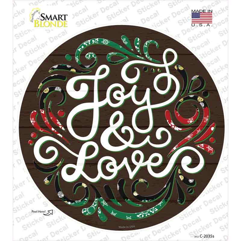 Joy and Love Christmas Novelty Circle Sticker Decal