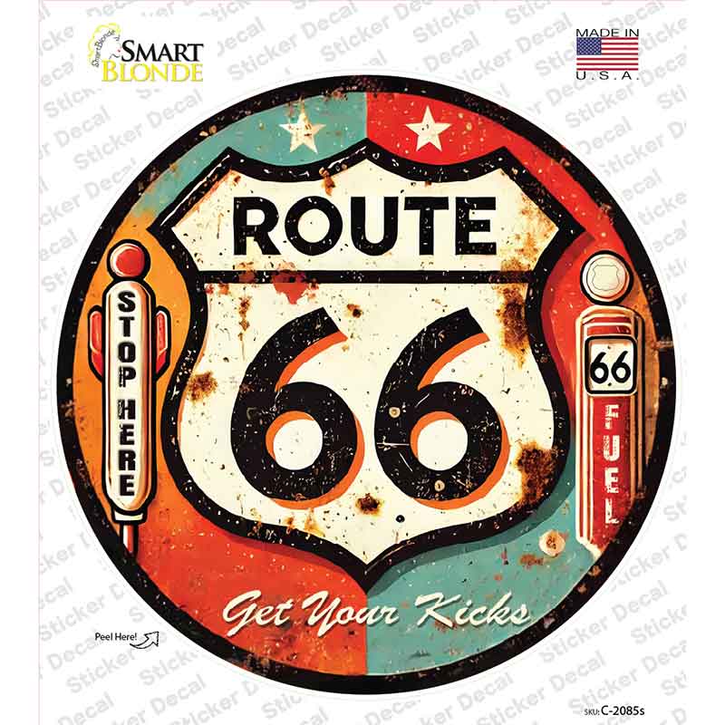 Retro Route 66 Novelty Circle Sticker Decal C-2085s