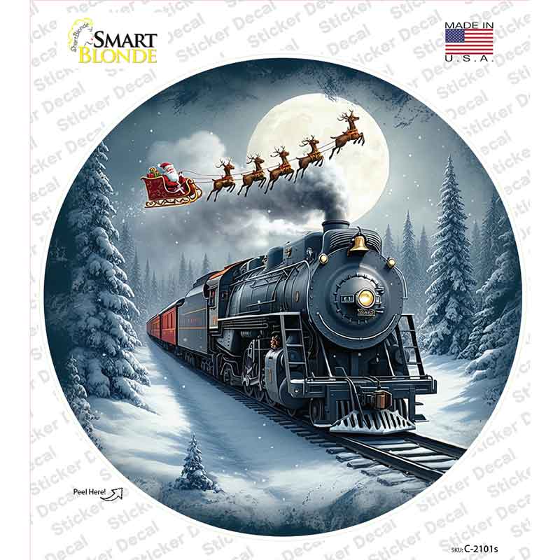 Santa Over the Polar Express Novelty Circle Sticker Decal C-2101s