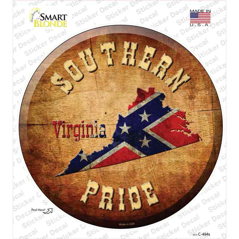 Southern Pride Virginia Novelty Circle Sticker Decal