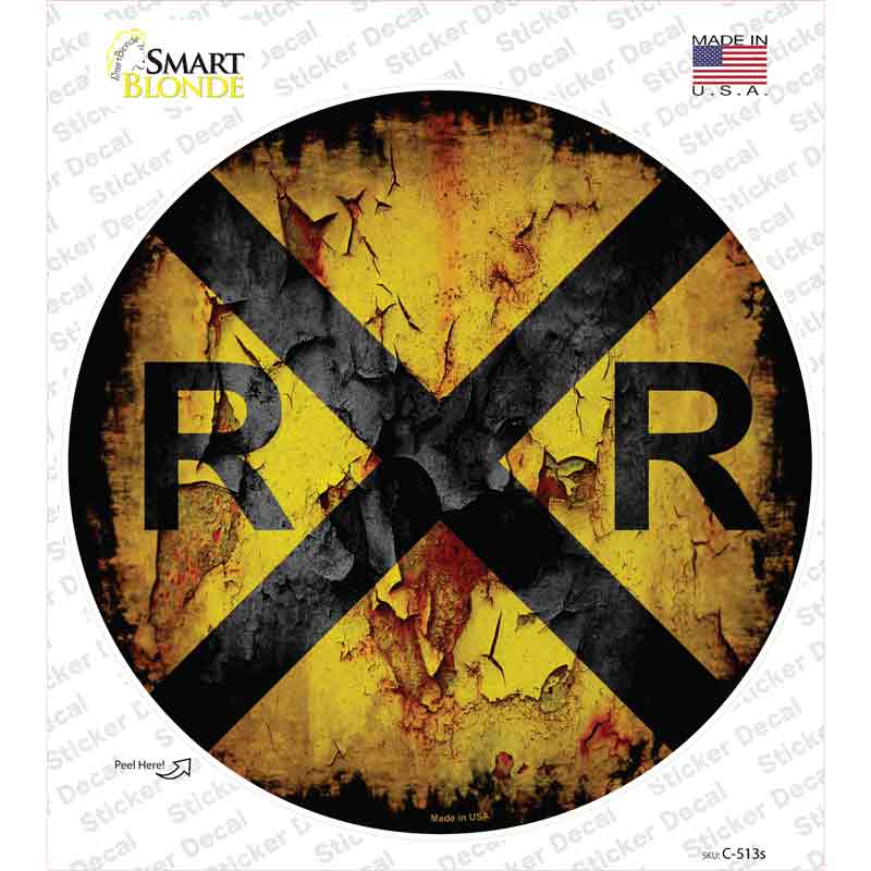 Vintage Railroad Crossing Novelty Circle Sticker Decal