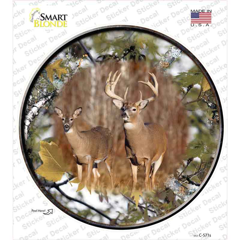 Deer On Camo Novelty Circle Sticker Decal