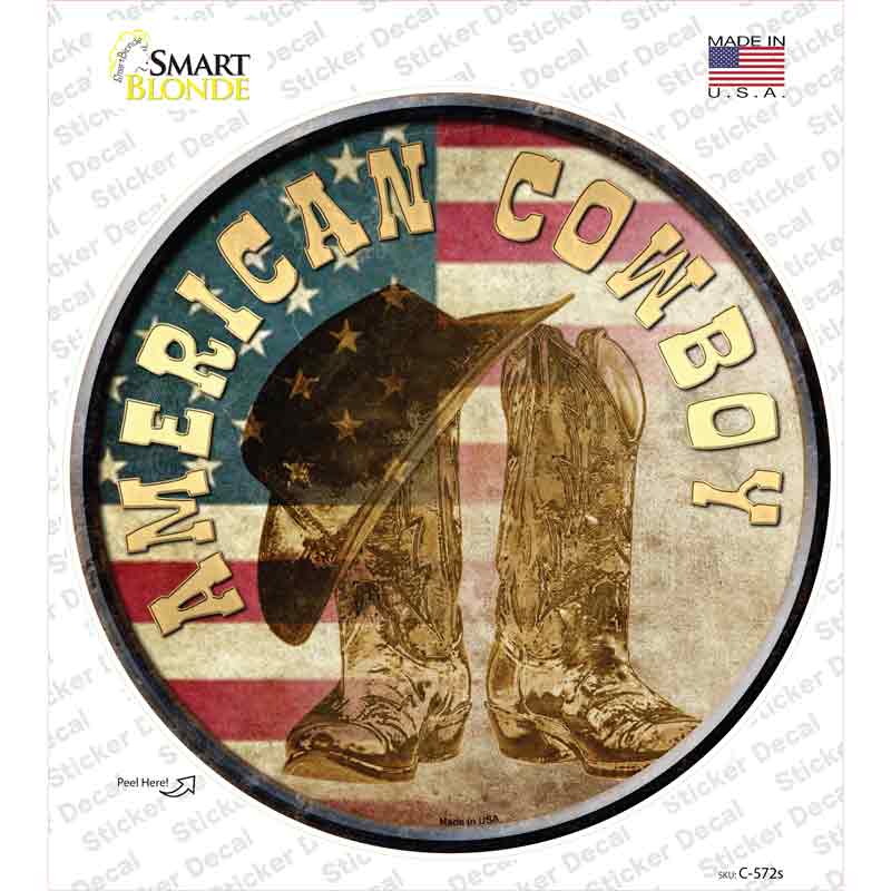 American Cowboy Novelty Circle Sticker Decal