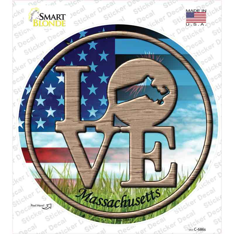 Love Massachusetts Novelty Circle Sticker Decal