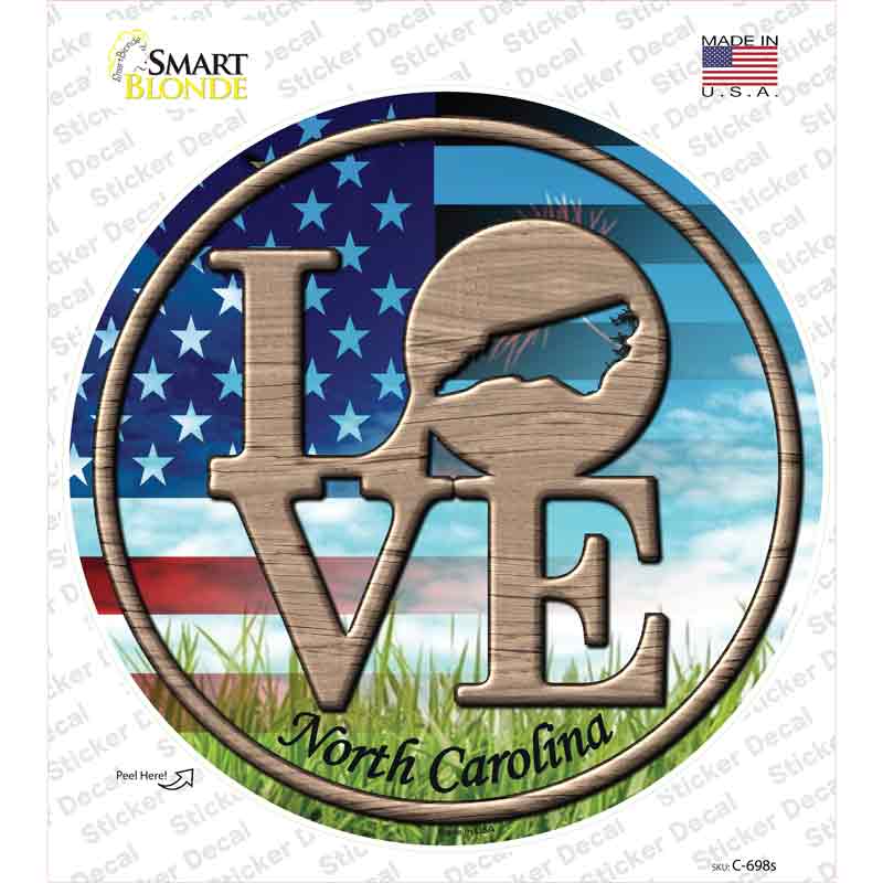 Love North Carolina Novelty Circle Sticker Decal