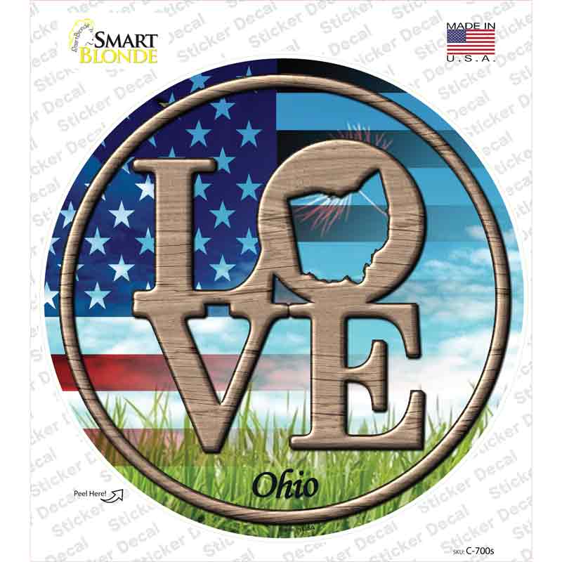 Love Ohio Novelty Circle Sticker Decal