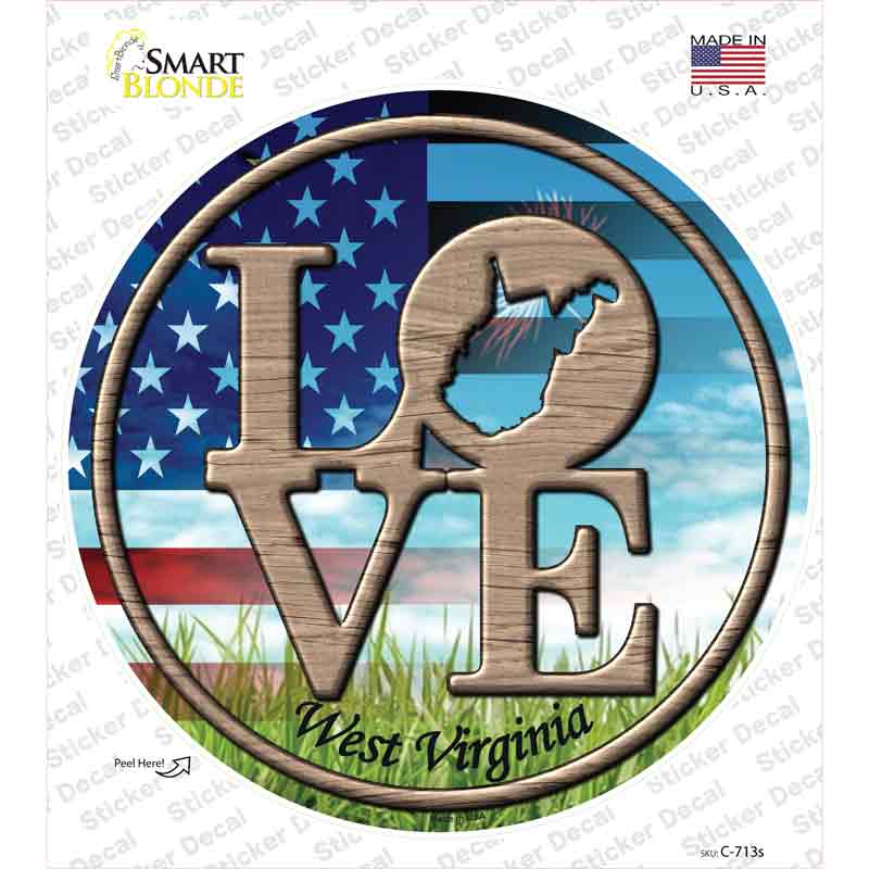 Love West Virginia Novelty Circle Sticker Decal