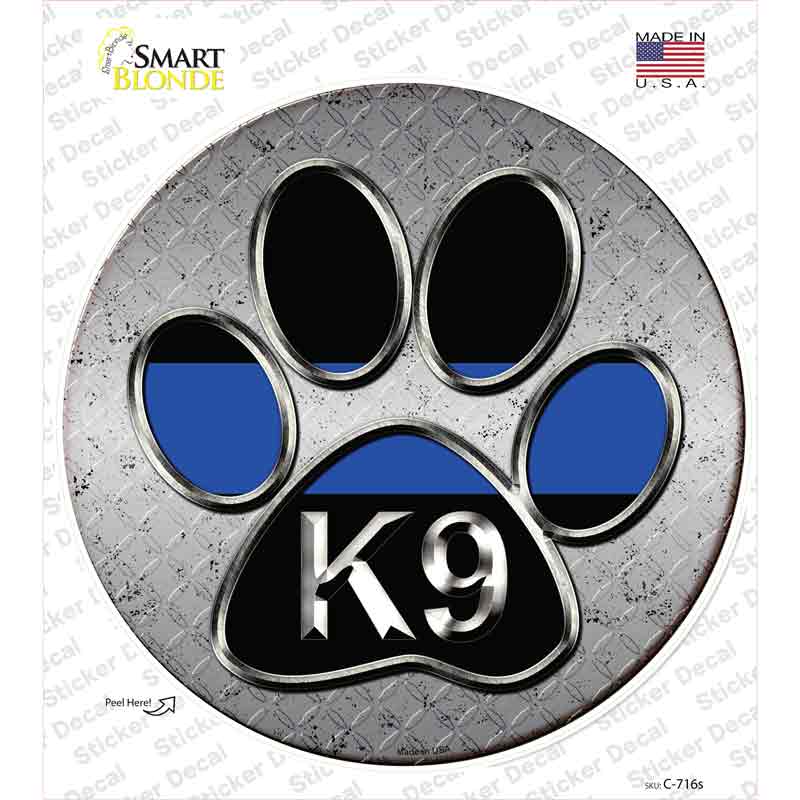 Paw Thin Blue Line K-9 Novelty Circle Sticker Decal