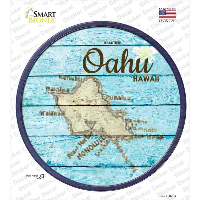 Oahu Hawaii Map Novelty Circle Sticker Decal
