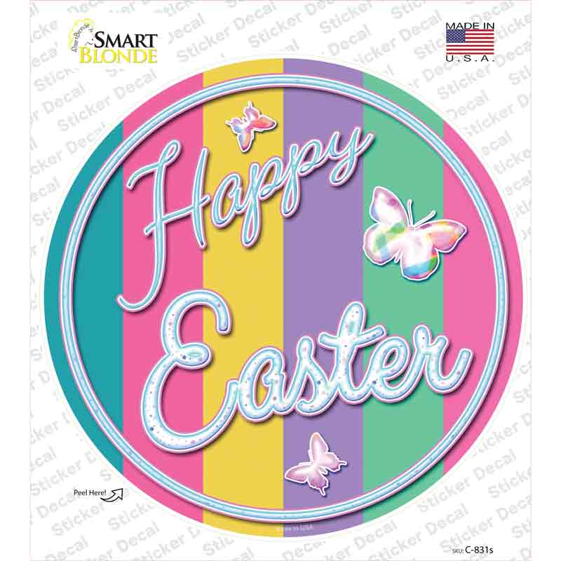 Happy Easter with Butterflies Novelty Circle Sticker Decal