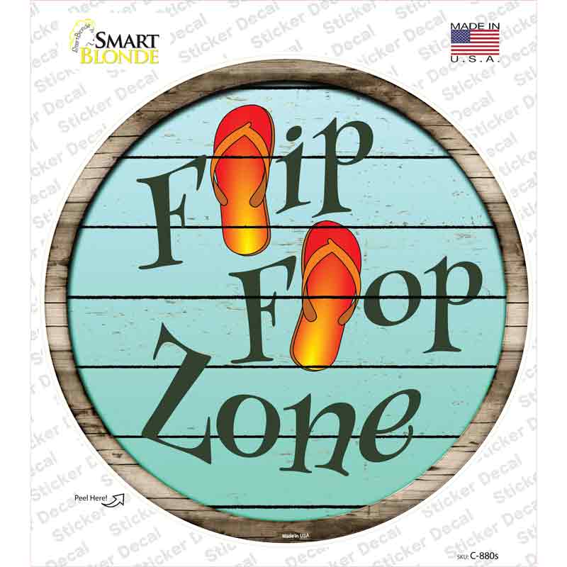Orange Flip Flop Zone Novelty Circle Sticker Decal