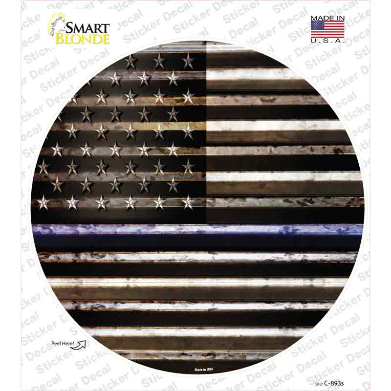 American Flag Thin Blue Line Novelty Circle Sticker Decal
