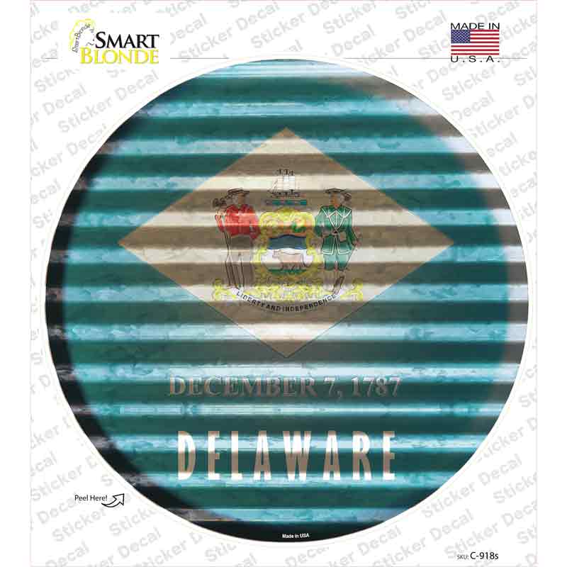 Delaware Flag Corrugated Novelty Circle Sticker Decal