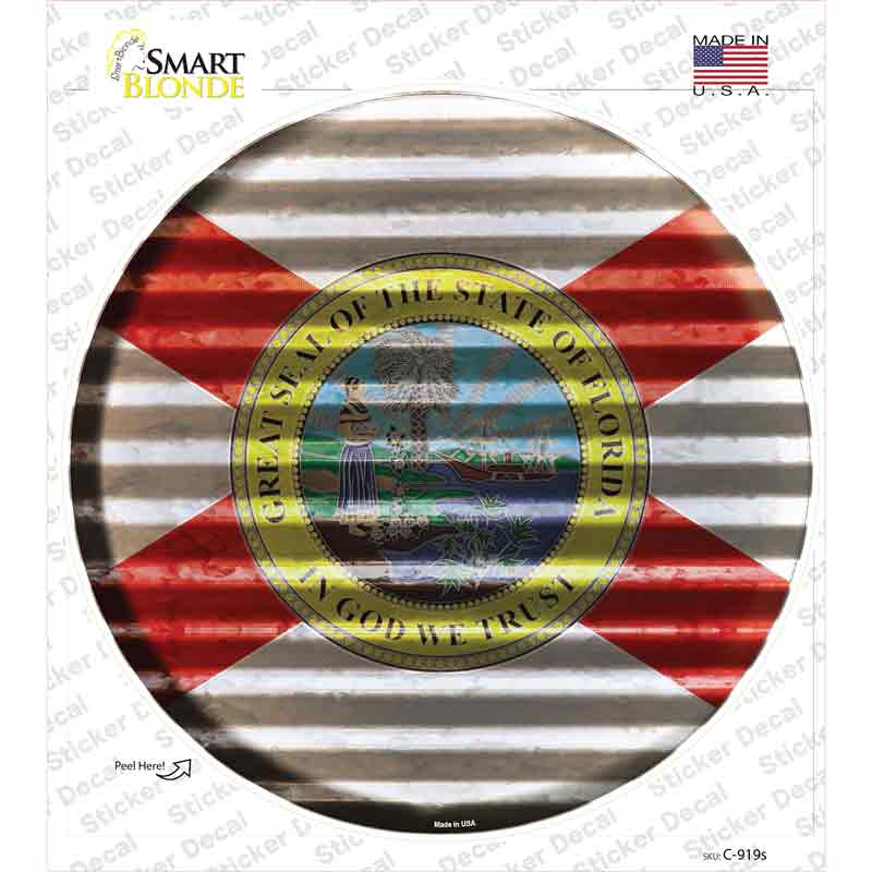 Florida Flag Corrugated Novelty Circle Sticker Decal