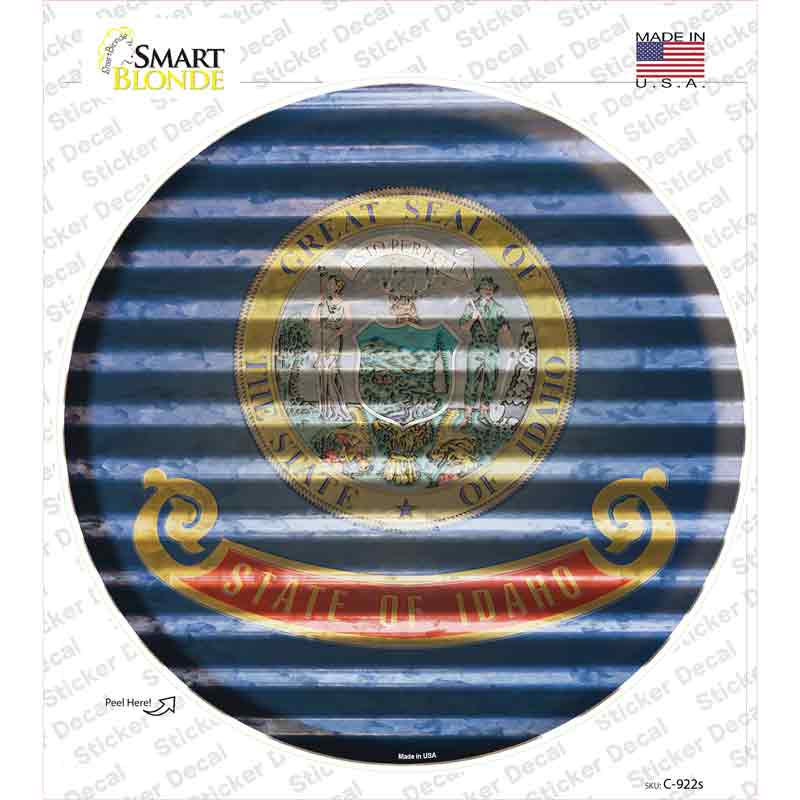 Idaho Flag Corrugated Novelty Circle Sticker Decal