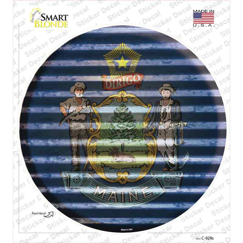 Maine Flag Corrugated Novelty Circle Sticker Decal