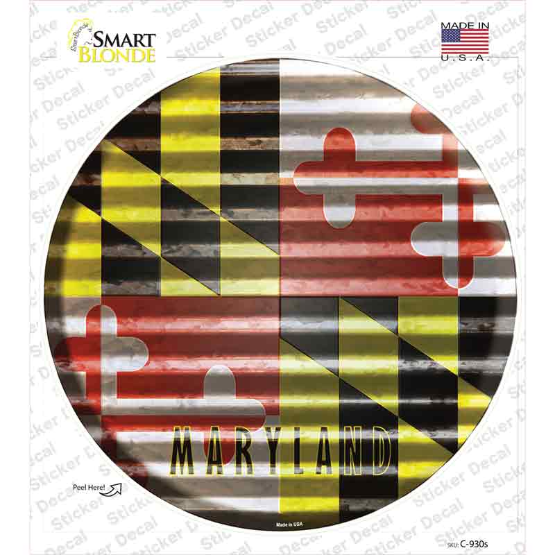 Maryland Flag Corrugated Novelty Circle Sticker Decal