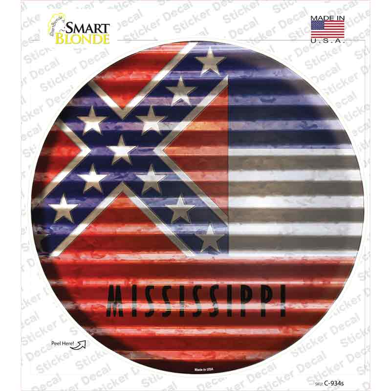 Mississippi Flag Corrugated Novelty Circle Sticker Decal