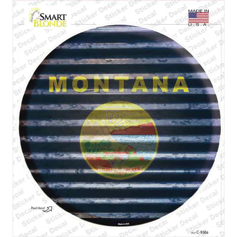 Montana Flag Corrugated Novelty Circle Sticker Decal