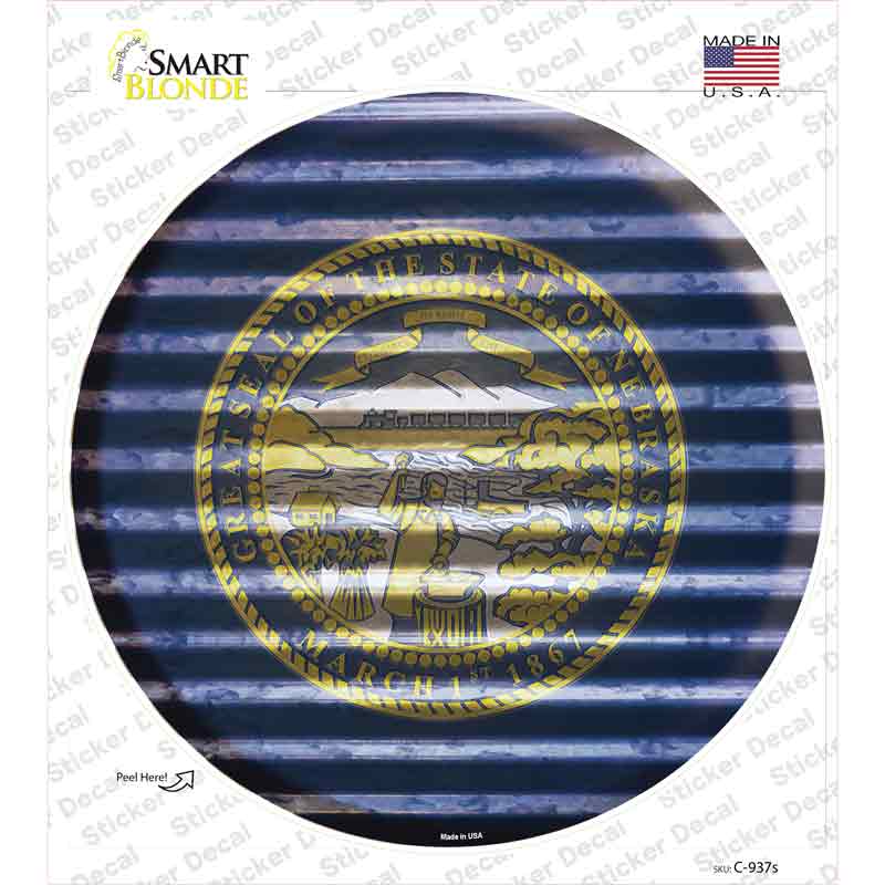 Nebraska Flag Corrugated Novelty Circle Sticker Decal