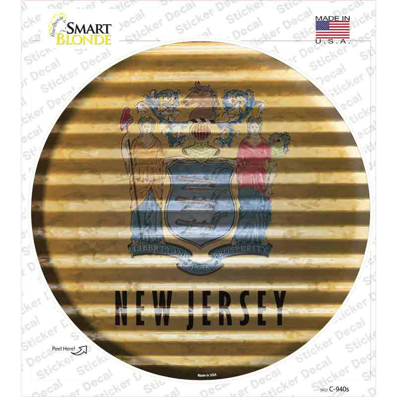New Jersey Flag Corrugated Novelty Circle Sticker Decal