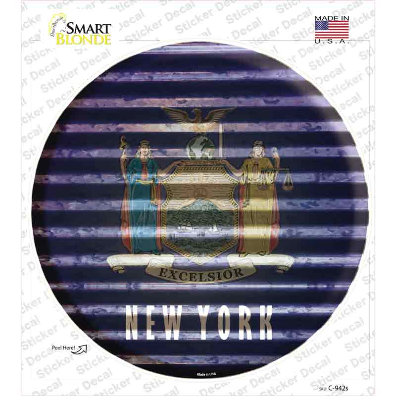 New York Flag Corrugated Novelty Circle Sticker Decal
