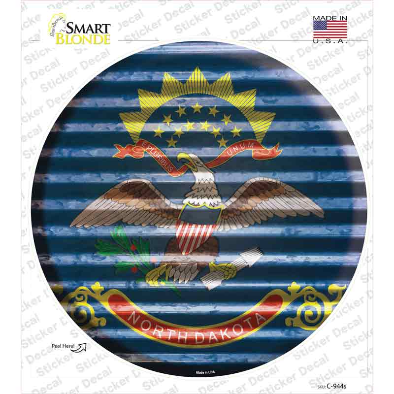 North Dakota Flag Corrugated Novelty Circle Sticker Decal