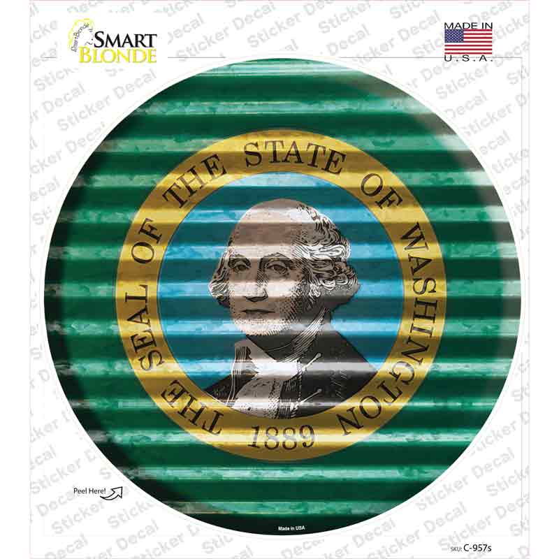 Washington Flag Corrugated Novelty Circle Sticker Decal