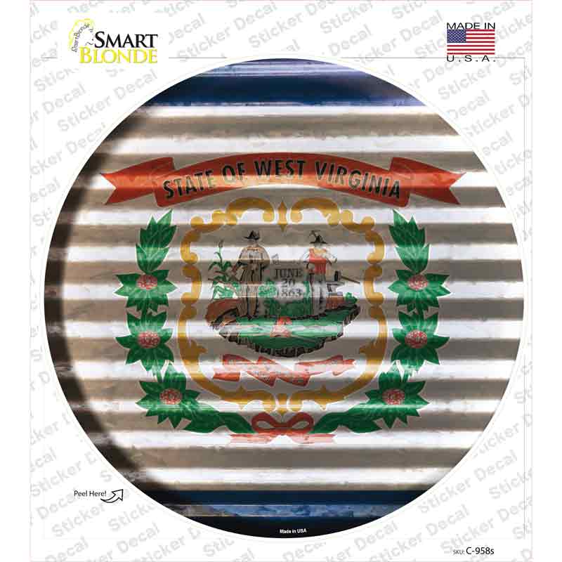 West Virginia Flag Corrugated Novelty Circle Sticker Decal