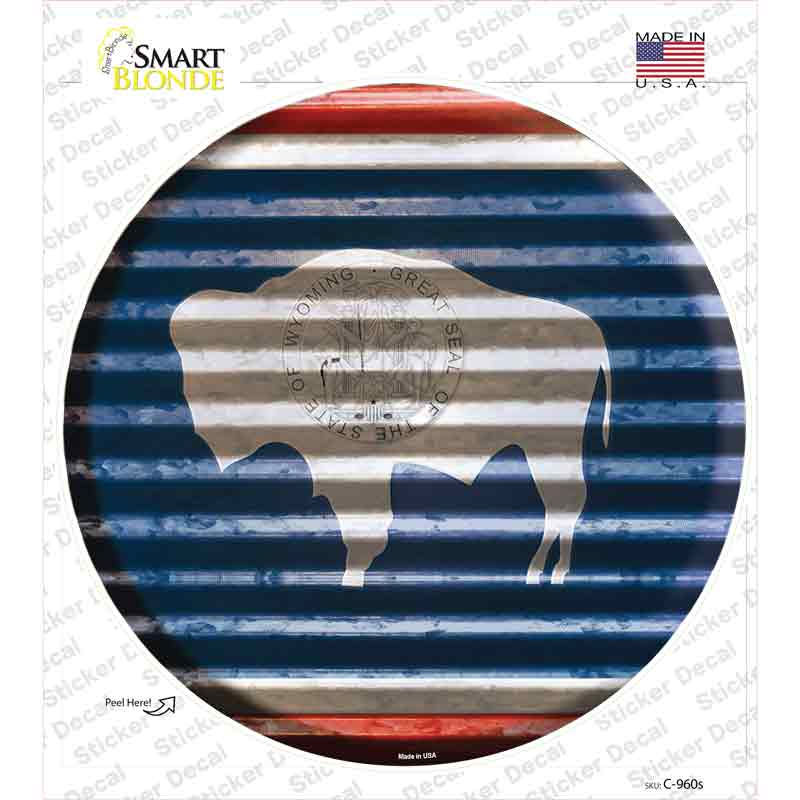 Wyoming Flag Corrugated Novelty Circle Sticker Decal